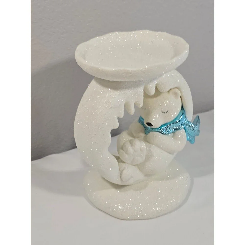 Bath & Body Works 2024 POLAR BEAR RING 3 Wick Candle Holder White Glitter *Flaw*